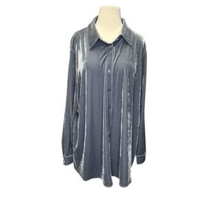 Soft Surroundings Velvet Boyfriend Button Tunic Shirt 1X Stone Blue Grey Silver